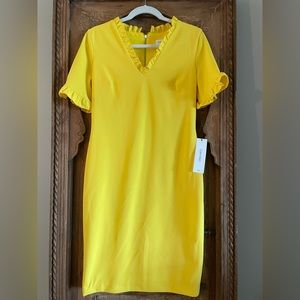 CALVIN KLEIN Yellow Short Sleeve Sheath DRESS 🆕 NWT